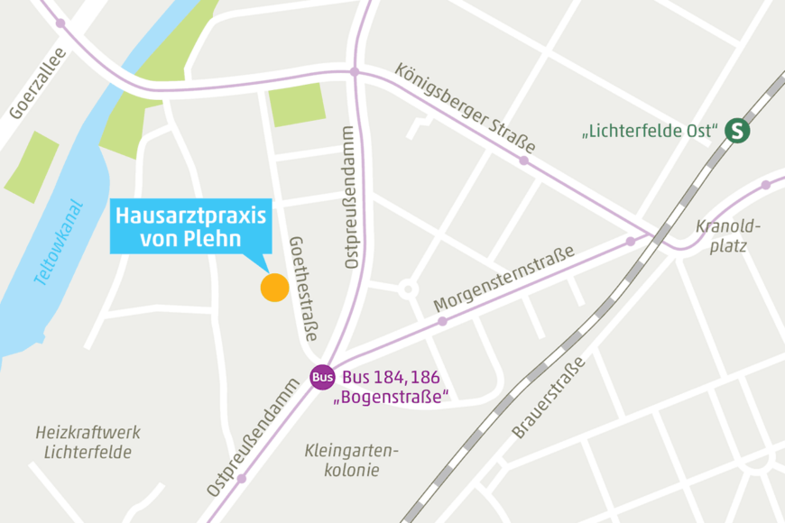 Lageplan der Hausarzt-Praxis von Plehn in Berlin Lichterfelde-Ost